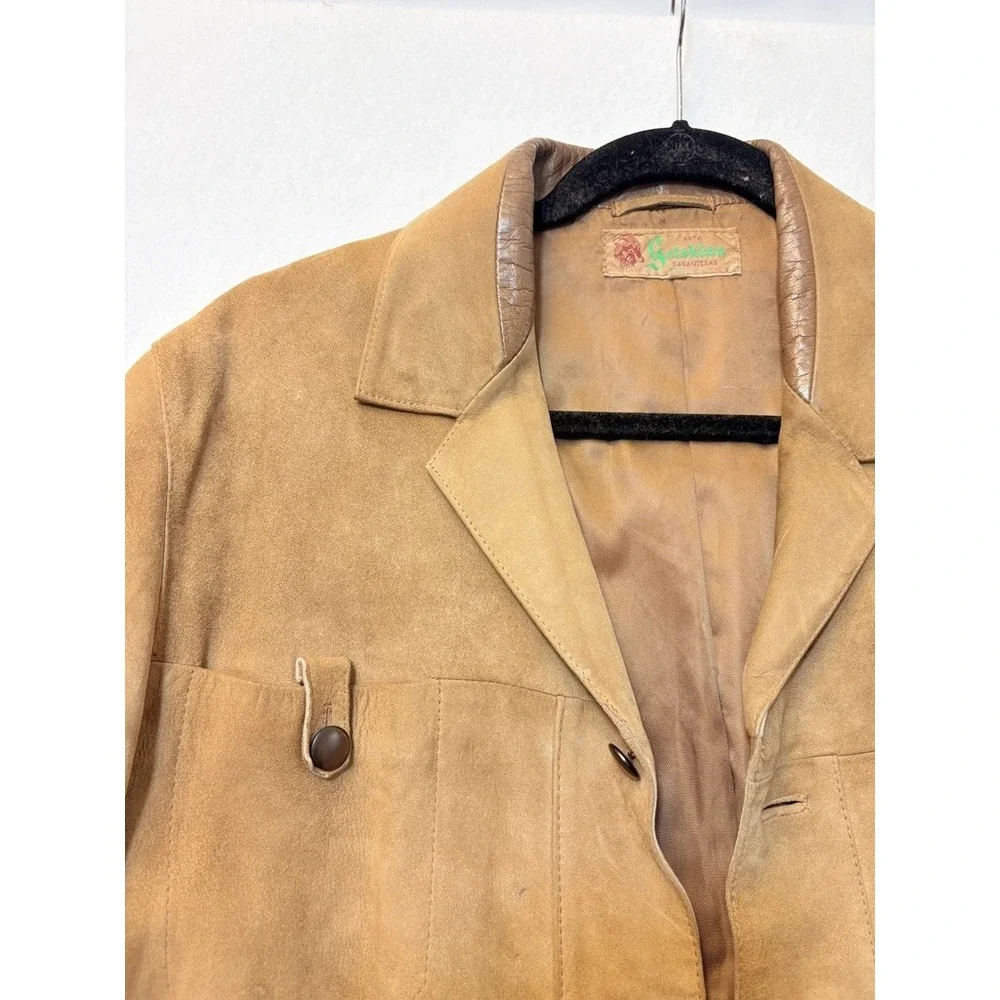 Vintage Akta Getskinn Swedish Suede Leather Chore Jacket Tan Brown Mens 54 L - Picture 2 of 6